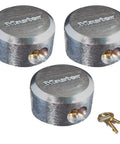 Three Pack ProSeries Padlocks With Beefy Reinforced Hidden Shackle, Rekeyable Pin Tumbler, Keyed Alike, Chrome Finish, Two Seven Eight Inch Wide
