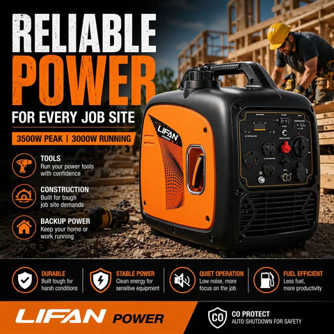 3500W Portable Inverter Generator for Home Backup and RV Camping Ultra Quiet Gas Powered Powerhouse in construction site