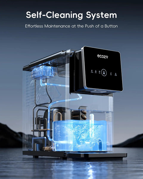 Transparent side view of Nugget Ice Maker With Touchless Dispenser For Home And Office Use, 40 Lbs Per Day Countertop Ice Machine, showing self-cleaning system.