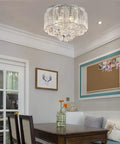 Crystal Raindrop Drum Chandelier Light Flush Mount LED Ceiling Fixture For Dining Room Living Room Bedroom Bathroom 16 Inch