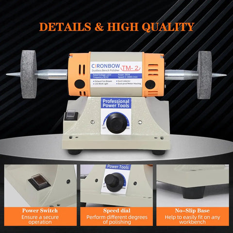 4 Inch Jewelry Polisher And Variable Speed Grinder Machine With Six Cloth Wheels And Two Abrasive Wheels, close-up of power tools details