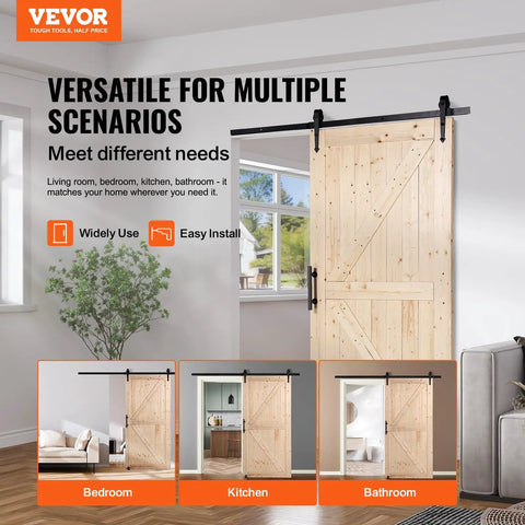 Badass 42X84 Inch Sliding Barn Door With Full 7Ft Hardware Kit And Glide Handle Solid Wood Core Panels shown in versatile home settings.