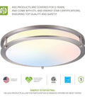 12 Inch Round LED Flush Mount Ceiling Light With 3 CCT Dimmable Settings, Low Profile Nickel Finish shown in side view
