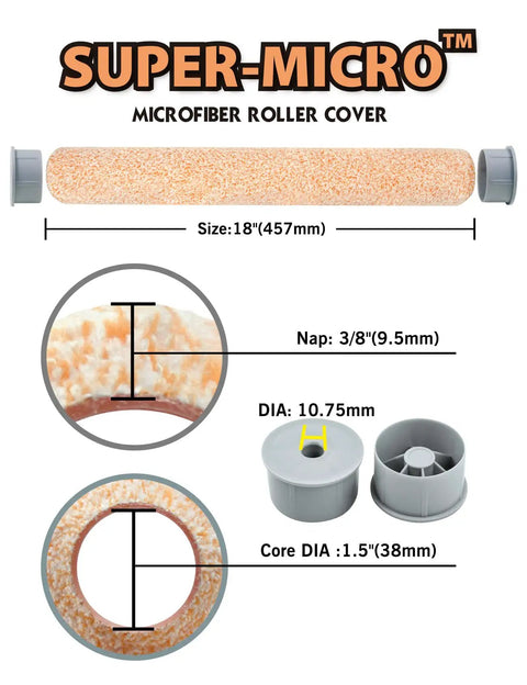 18 Inch Microfiber Paint Roller Covers Three Eighths Inch Nap Pack Of 3 For Smooth To Semi Smooth Surfaces Dimensions