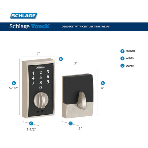 Keyless Front Door Lock With Touchscreen Keypad In Aged Bronze, showing dimensions and front-back view.