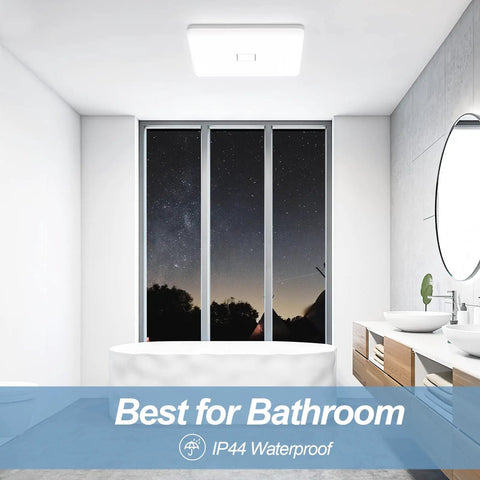 Two Pack Square LED Flush Mount Ceiling Light 24W 2050LM 5000K Daylight Ceiling Fixture IP44 Waterproof in modern bathroom
