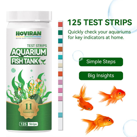 Game Changer 11 In 1 Aquarium Water Test Strips For Ph Ammonia Nitrate And Hardness 125 Ct Fish Tank Test Kit in white container.