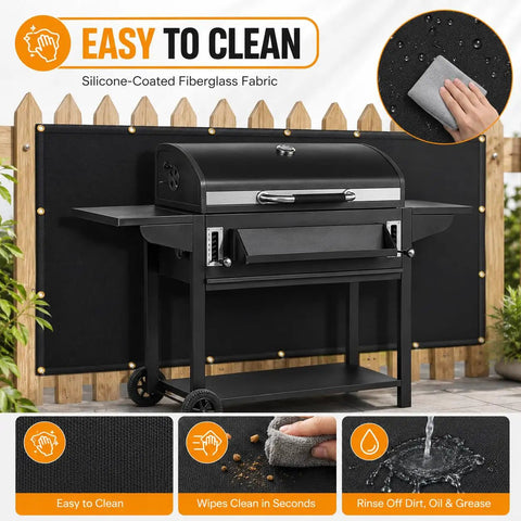 Heavy Duty Fireproof Fence Cover And Screen Protection For Grill Heat Shield On Deck Railing Balcony Privacy Screen Cover Waterproof Windscreen For Apartments Weatherproof 3x6 Feet behind grill