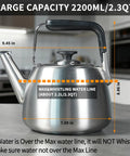 Whistling Stovetop Tea Kettle With Big Capacity And Fast Heat Technology Built With Thick Durable Body For All Cooktops Induction Compatible Professional Teapot For Quick Boil And Easy Pour, 2.3 qt capacity