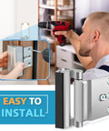Image of a person installing a Heavy Duty Door Reinforcement Lock for Ultimate Home Security and Kid Proof Safety.