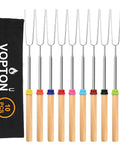 Long 32 Inch Telescoping Marshmallow Roasting Sticks For Fire Pit Smores Skewers Kit Premium Stainless Steel with wood handle