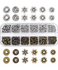 Totally Snazzy Bulk Silver Spacer Bead Collection Featuring Six Wild Shapes Like Daisy Gear Bicone And Flower Charms Crafted For Kicking Off Epic Bracelet Necklace Or Earring Crafting Sessions Today.