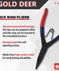 9 Inch Spring Loaded Angle Tip Locking Pliers For Retaining Rings Circlip Horseshoe Washers, front view with red grips