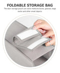 Hella Handy 10 Layer Hanging Shoe Rack Saves Gobs Of Space Perfect For Boots Sneakers Hats And Bags With An Easy Fold Up Design showing dark grey foldable pouch for storage.