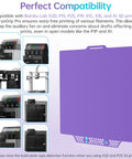 Glacier Cold Build Plate For Bambu Lab 3D Printers showing compatibility with various printer models and purple surface design.