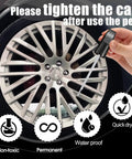 Heavy Duty Silver Wheel Repair Touch Up Paint Kit That Eases Off Stubborn Curb Rash And Road Scuffs Fast While Sealing Aluminum Rims Against Rust So Your Ride Stays Mint shown on a stylish wheel, demonstrating easy application with the included pen.