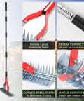 Beast Dethatching Rake For Lawns, 15-Inch Wide With Adjustable Steel Teeth And 70-Inch Stainless Handle, details and close-ups of design features