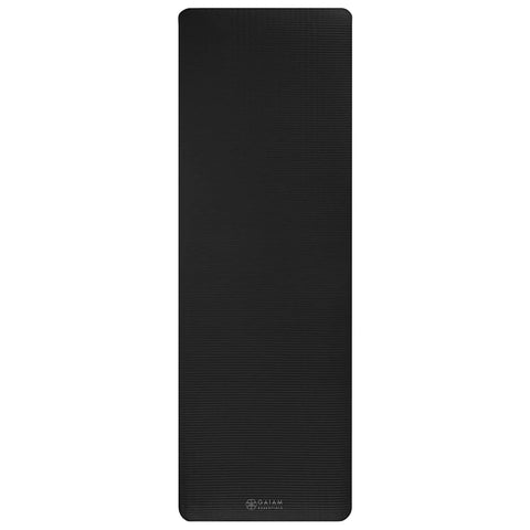 Killer 10mm Thick Yoga Mat With Big Time Cushioning Plush NBR Foam Joint Relief For Beginners Pilates Stretching Floor Workouts Includes Cinch Strap Black Exercise Equipment on a flat surface.