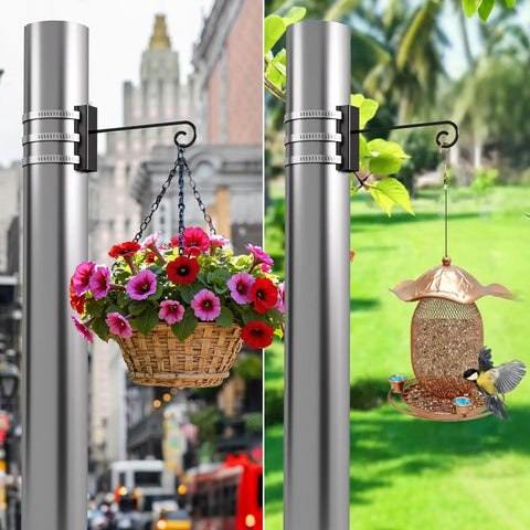Two Pack Bird Feeder Hangers Kit With Adjustable Clip Rings Pole Mounts Outdoor Hanging Brackets For Lanterns Camping Or Backyard Birding Tree Branch Mounts Sturdy Rust Resistant Iron Adjustable 130 To 152 cm Length