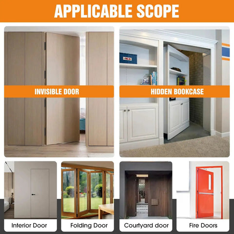 Sleek Six Inch Hidden Door Hinges For Clean Concealed Doors And Invisible Wall Panels With Premium Seamless Hardware And Easy Install Setup show various door designs.
