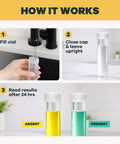 No Sweat At Home Bacteria Water Test Kit For Safe Drinking Water Screening shows steps for testing water results.