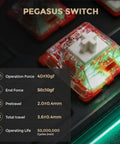 Flex75 Gasket Wireless Mechanical Keyboard With Control Knob Tri Mode Bluetooth 2.4G USB Wired showing Pegasus switch specifications.