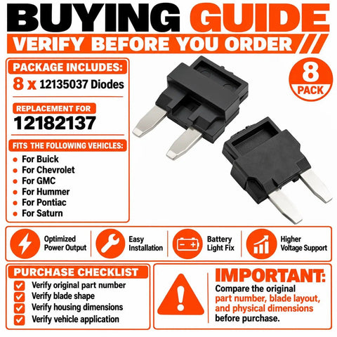 High Output Eight Pack Multi Function Diode Set Delivers Tight Voltage Regulation And Rock Solid Agm Support For General Motors Trucks Replaces 12182137 packaging with diode specifications.