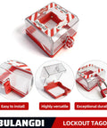 3 Pcs Total Lockout Box Type Transparent Emergency Stop Button Cover Heavy Duty OSHA Compliant Polycarbonate Switch Protector With BadAss Impact Resistance For Industrial Gear And Machinery Parts Protection, featuring clear cover and lock.
