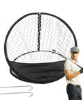 Backyard Golf Practice Net For Driving Range And Indoor Hitting, High-Quality Tear-Resistant Polyester, includes stakes, golfer demo
