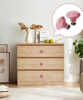 Premium Rose Red Ceramic Cabinet Knobs Set Of Eight Drawer Handles Featuring Rock Solid Zinc Alloy Base And Killer Embossed Glaze Finish For Quick Vintage Home Decor Upgrades on modern wooden dresser.