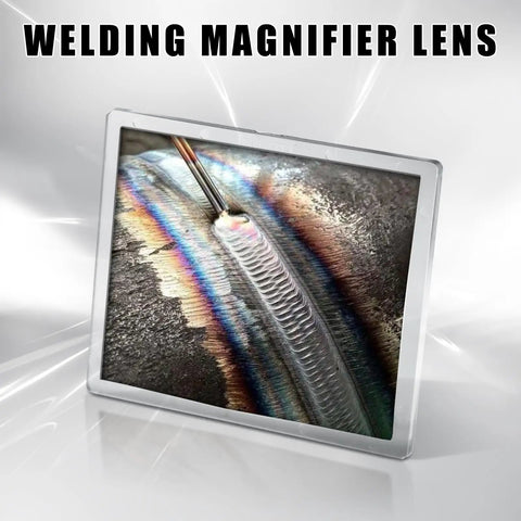 Close-up of Heavy Duty Polycarbonate Welding Helmet Magnifying Lens 2.0 Diopter Cheater Lens showing detail on metal work.