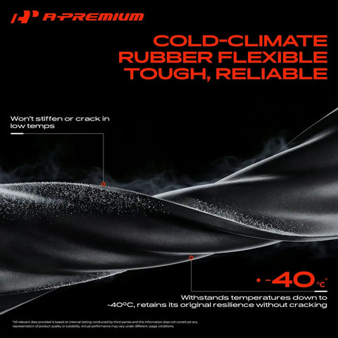 Cold-climate flexible rubber material demonstrating resilience at -40°C, showcasing toughness and reliability, suitable for extreme temperatures.