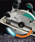 Powerful 5 Inch Cordless Circular Saw With Brushless Motor And Lightning Fast 6500 Rpm Spin For Flawless Woodwork, close-up of blade.
