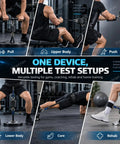 Pro Isometric Strength Tester Push Pull Dynamometer With 250Hz Cordless Data Tracking And App Control For Digital Muscle Force Gauge demonstrating pull, push, core, and lower body exercises.