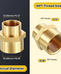Close-up of Six Piece Brass Pipe Fitting Set Three Eighths Inch Female NPT To One Quarter Inch Female NPT Coupler Hex Head Adapter