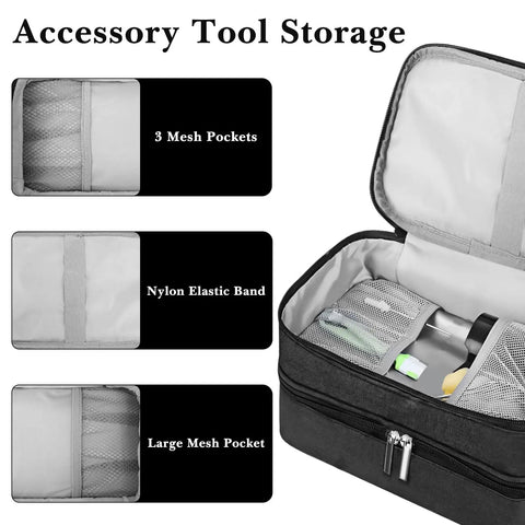 Image showing Heavy Duty Two Layer Hand Blender Storage Bag With Secure Wrist Strap And Roomy Accessory Pocket Premium Polyester Organizer with 3 mesh pockets and elastic band.