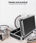 Heavy Duty Aluminum Tool Box With Secure Combination Lock, opened angle showcasing storage for hand tools and instruments.