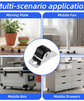 12 Pcs Half Inch Fixed Small Caster Wheels Low Profile Rigid Mini Wheels Set With Mounting Screws For Small Furniture Appliances Sliding Doors And DIY Projects High Load Bearing Capacity shown on various furniture and appliances
