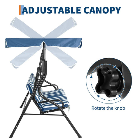 Adjustable Canopy Three Seat Patio Swing For Adults With Heavy Duty Steel Frame And 600 Lb Capacity Outdoor Garden Swing Chair