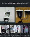 Installation recommendations for Kickass Heavy Duty EV Charger Cover includes setups against walls, displaying mounting options and cables.