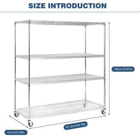 Heavy Duty Five Tier Steel Wire Shelving Unit With Smooth Rolling Casters And No Sweat Assembly for garage storage, size 180x151.8x61 cm.