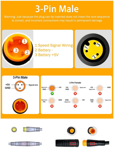 Diagram of a 3-pin male connector for Thumb Throttle For Electric Bikes And Scooters, waterproof and precise speed controller.