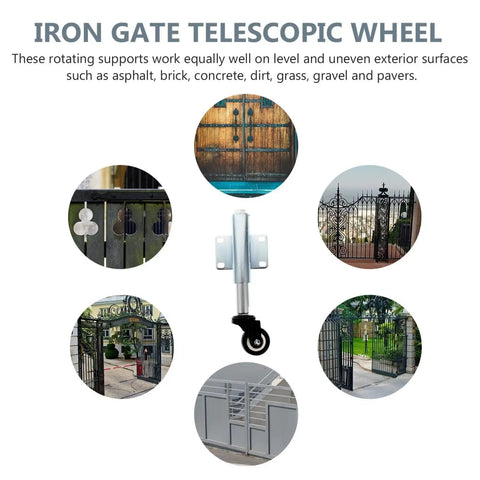 Premium 2 Inch Polyurethane Spring Loaded Gate Wheel For Heavy Duty Wooden Outside Gates With Swivel Design Smooth Rolling Action Built Badass Metal Assembly No Fuss Ready To Roll Installation showcased with various gate wheel surfaces.