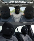 2 Pack 3 Hole Full Face Mask Balaclava Ski Mask with eyes and mouth exposed on car seat headrests inside vehicle.