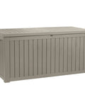 Massive 220 Gallon Outdoor Storage Deck Box With Divider Waterproof Lockable Resin Built Wood Look Brown Perfect For Patio Furniture And Garden Tools Organization