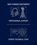 Graphic featuring headset, cell tower, speech bubble, and gear icons highlighting professional support and expert technical team.