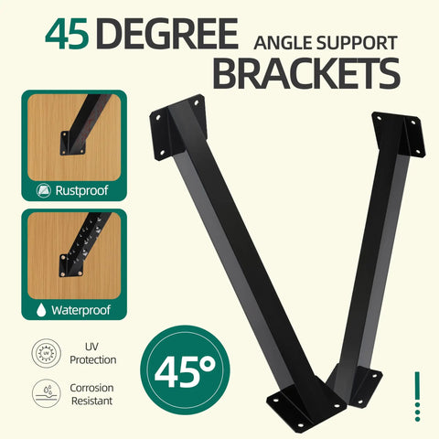 Beefed-Up Heavy Duty 8 Pack 45 Degree Angle Bracket Kit For 4x4 Wood Posts And Beams Carbon Steel With Black Powder Coat Pergola Gazebo Patio Cabin Outdoor Support Brackets