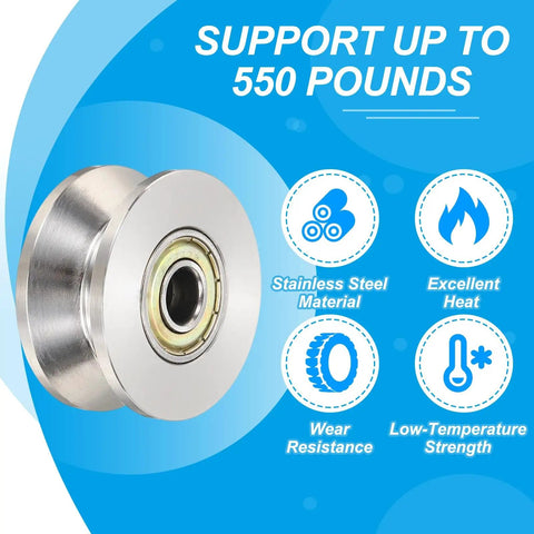 Heavy Duty 2 Pack V Groove Track Rollers For Sliding Doors 3000 Lbs Load Capacity 1.89 Inch stainless steel pulley support up to 550 lbs.
