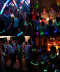 100 Count Glow Sticks Bulk Party Pack With 8 Inch Glow Bracelets And Connectors Assorted Colors For Halloween Parties Kids Camping Glow In The Dark Fun Easy Outdoor Nighttime Vibes in use at a vibrant party scene.