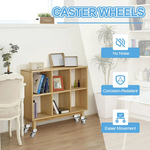 Swivel Caster Wheels Set Four Pcs 2 Inch 50 Mm Thermoplastic Rubber With 1 Inch U Bracket Opening installed on a wooden cabinet in a living room setting.